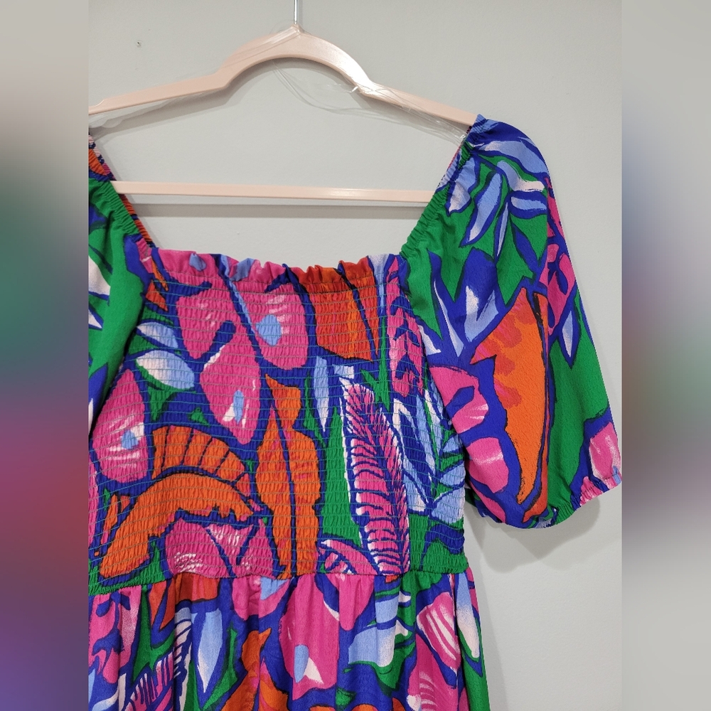 Bright Tropical Print Maxi Dress — Pink, Orange & Green - Picture 3 of 4